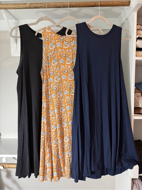 LOFT Dresses & Skirts - Set of 3 LOFT Sleeveless Midi Swing Dresses in Black, Mustard Floral, and Navy
